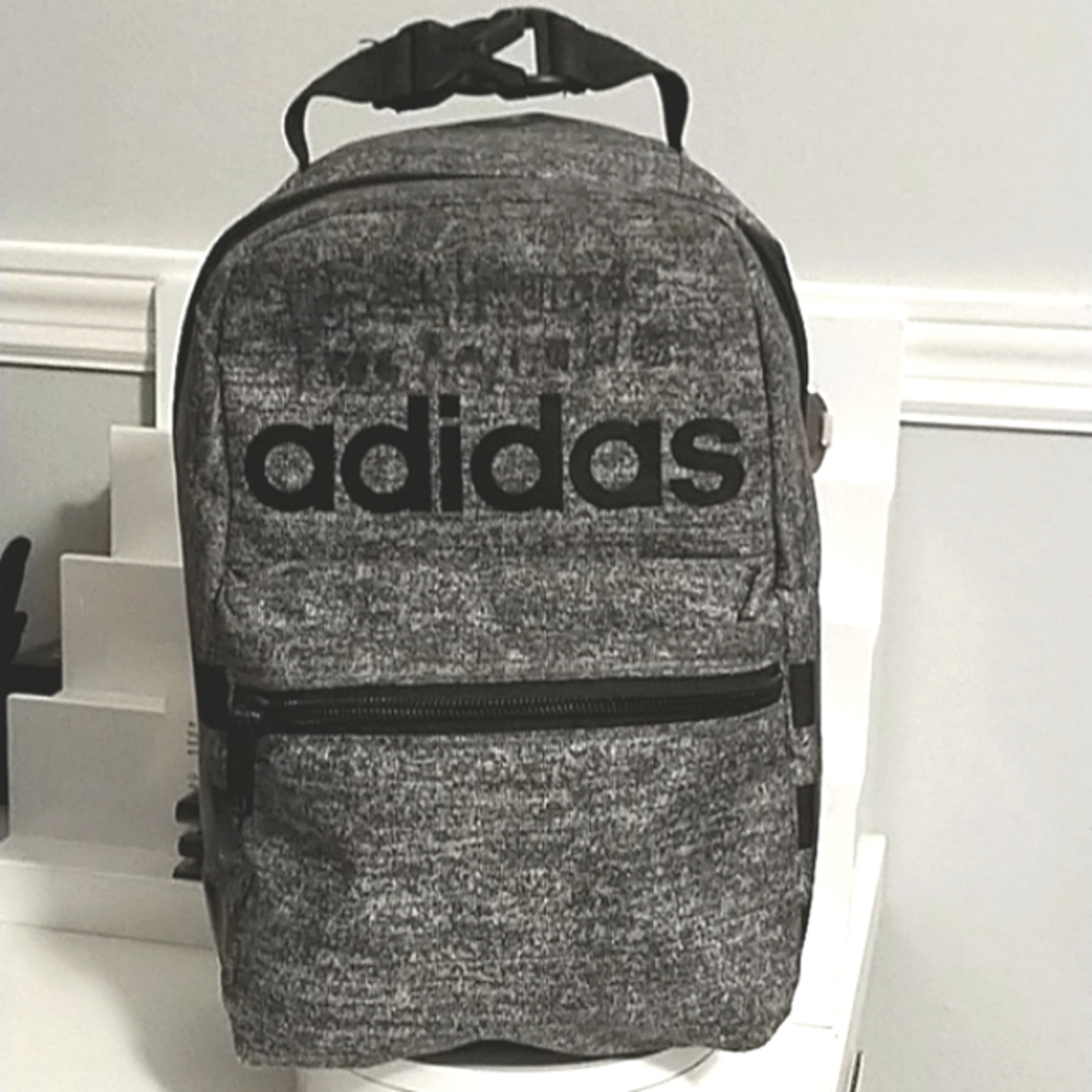 Adidas Insulated Lunch Bag Tote Gray Black 3 Stripes Large Zippered School